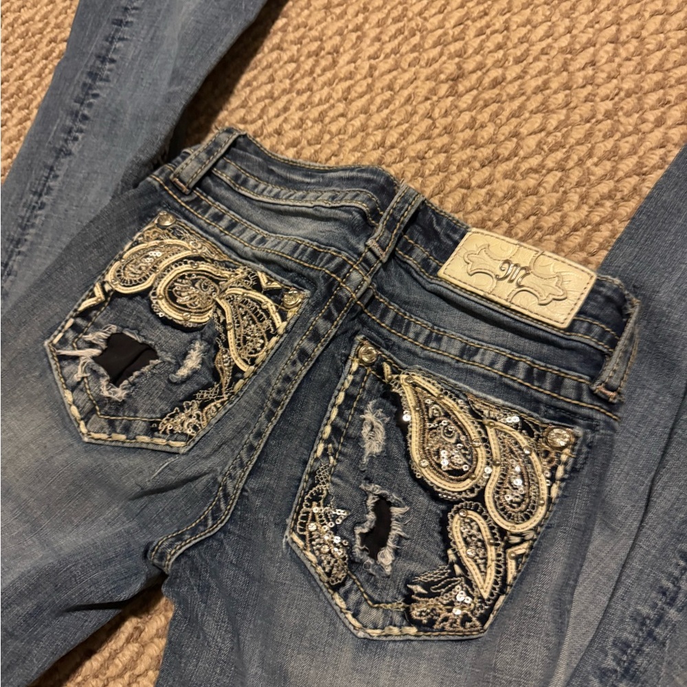 Miss Me Blue Jeans with Embellished Pockets